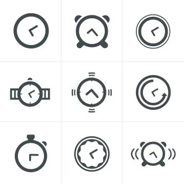 Time Clock Icons Set, Vector Design Stock Illustration