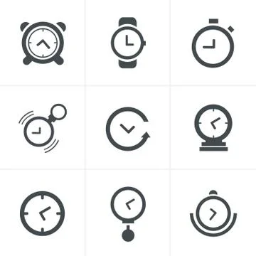 Time Clock Icons Set, Vector Design Stock Illustration