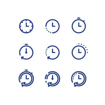 Time clock line icon set, fast delivery, quick service, working hours Stock Illustration