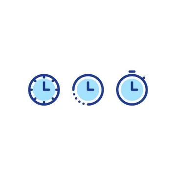 Time clock line icon set, fast delivery, quick service, working hours Illustrazione stock