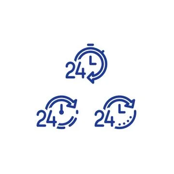 Time clock line icon set, fast delivery, quick service, work 24 hours Stock Illustration