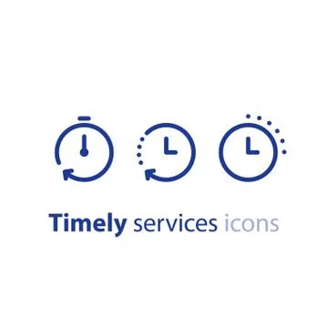 Time clock line icon set, fast delivery, quick service, working hours Illustrazione stock