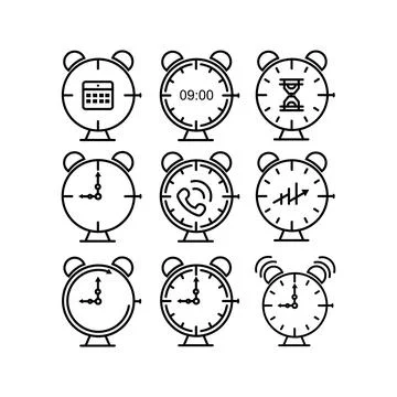 Time clock line icons Stock Illustration
