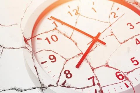 Time clock overlay crack breaking concrete texture for break a time concept b Stock Photos