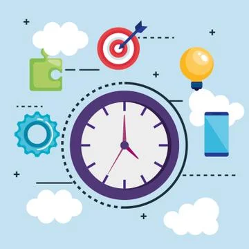Time clock with seo icons Stockillustratie