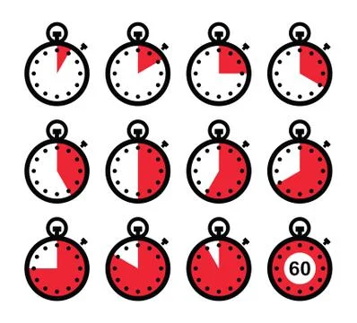 Time, clock, stopwatch red vector icons set Stock Illustration
