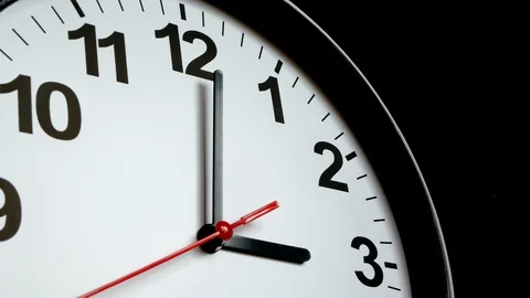 The Time On The Clock Three. Black Clock With The Red Arrow Running In The Backg 스톡 동영상 109458720