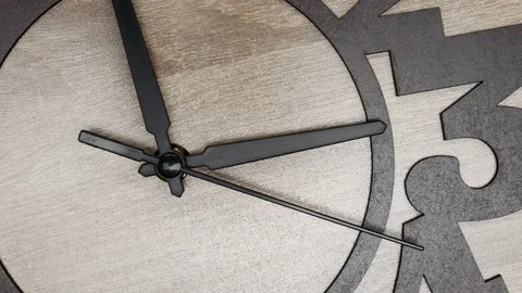 The Time On The Clock Three. Close Up Wooden Clock With The Black Arrow And The  스톡 동영상 168370899