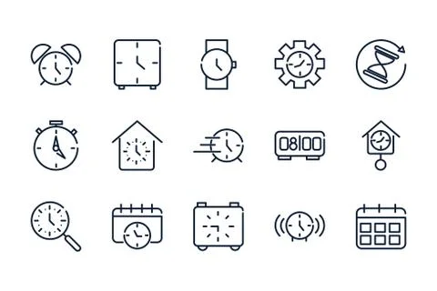 Time clock timer hour date linear design set icons Illustrazione stock