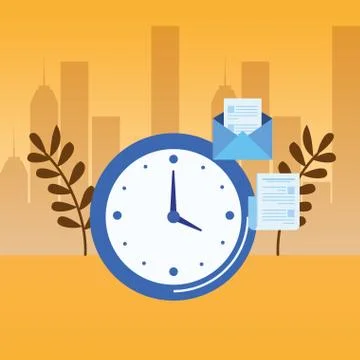 Time clock watch with envelope mail Illustrazione stock