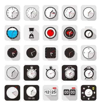 Time clock watch icon set, vector Stock Illustration