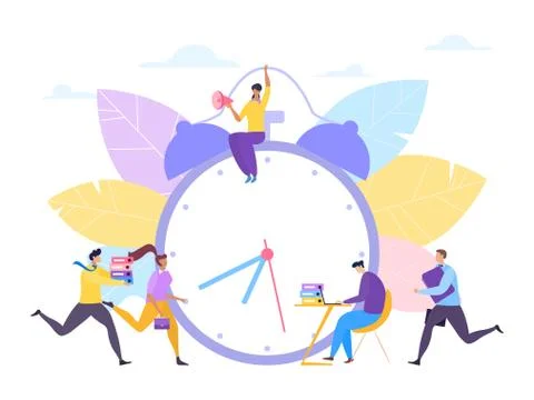Time clock for work, vector illustration. Business people character control flat Ilustração Stock