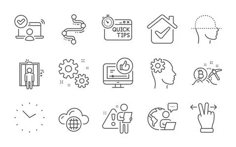 Time, Cloud computing and Engineering icons set. Elevator, Work and Quick tips Illustrazione stock