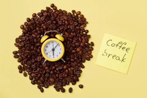 Time for coffee break concept flat lay. Stock Photos