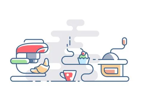 Time for coffee with croissant Stock Illustration