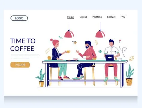Time to coffee vector website landing page design template Stock Illustration