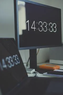 The time on computer screens Stock Photos