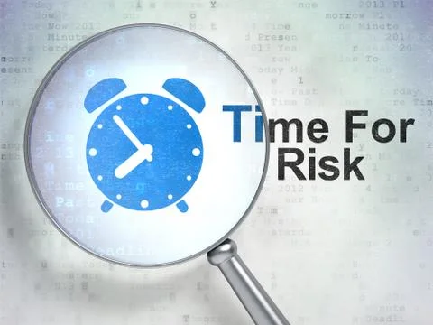 Time concept: Alarm Clock and Time For Risk with optical glass 스톡 일러스트