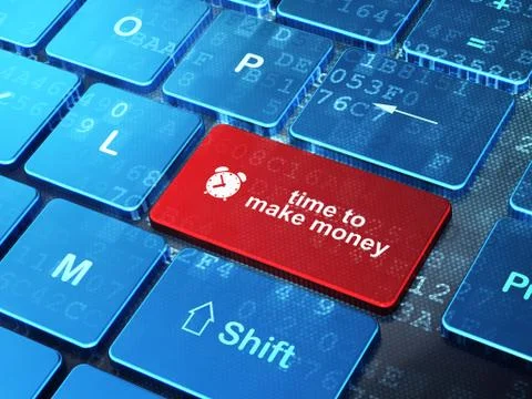 Time concept: Alarm Clock and Time to Make money on keyboard 스톡 일러스트