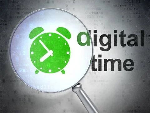 Time concept: Alarm Clock and Digital Time with optical glass Stock Illustration
