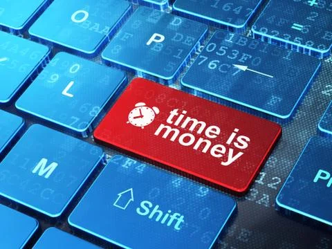 Time concept: Alarm Clock and Time is Money on computer keyboard Stockillustratie