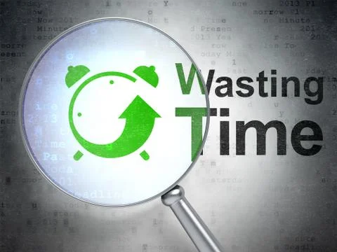 Time concept: Alarm Clock and Wasting Time with optical glass 库存插图