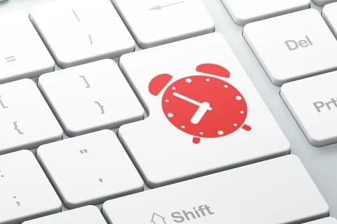 Time concept: Alarm Clock on computer keyboard background Illustrazione stock
