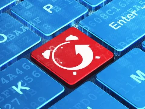 Time concept: Alarm Clock on computer keyboard background Illustrazione stock