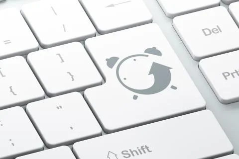 Time concept: Alarm Clock on computer keyboard background Stock Illustration