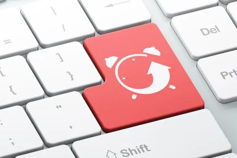 Time concept: Alarm Clock on computer keyboard background Stock Illustration