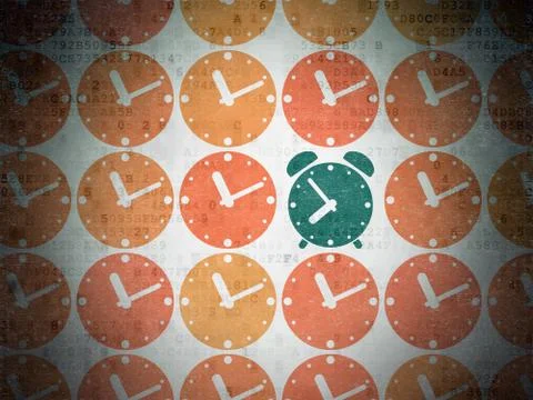 Time concept: alarm clock icon on Digital Data Paper background Stock Illustration