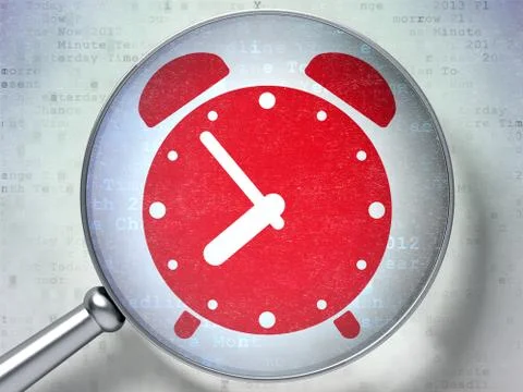 Time concept: Alarm Clock with optical glass on digital background 库存插图