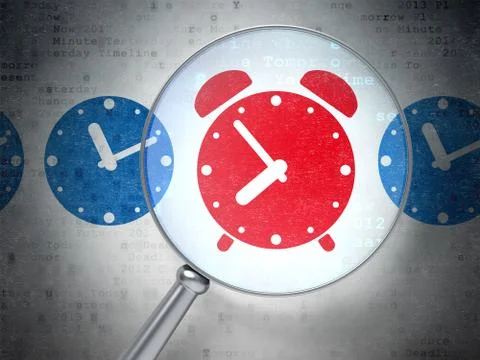 Time concept: Alarm Clock with optical glass on digital backgrou 库存插图