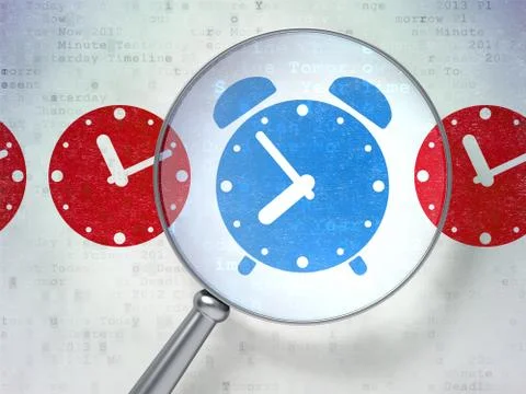 Time concept: Alarm Clock with optical glass on digital backgrou Stock Illustration