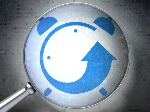 Time concept: Alarm Clock with optical glass on digital background イラスト素材