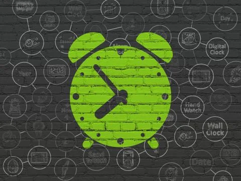 Time concept: Alarm Clock on wall background Ilustración de archivo