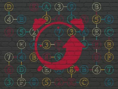 Time concept: Alarm Clock on wall background Stock Illustration