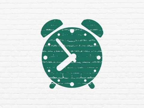 Time concept: Alarm Clock on wall background Ilustración de archivo
