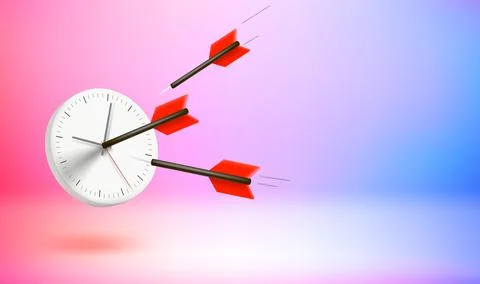 In time concept with arrow and clock. 3D vector banner with copy space 스톡 일러스트