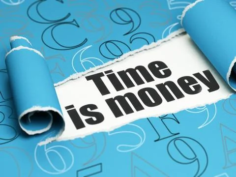 Time concept: black text Time Is money under the piece of  torn paper Illustration