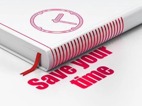 Time concept: book Clock, Save Your Time on white background Illustrazione stock