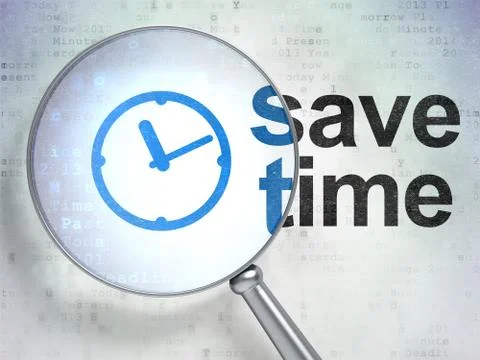 Time concept: Clock and Save Time with optical glass Stock Illustration