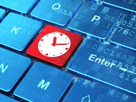 Time concept: Clock on computer keyboard background Stock Illustration
