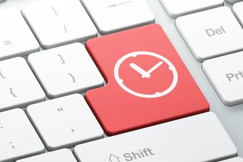 Time concept: Clock on computer keyboard background Stock Illustration