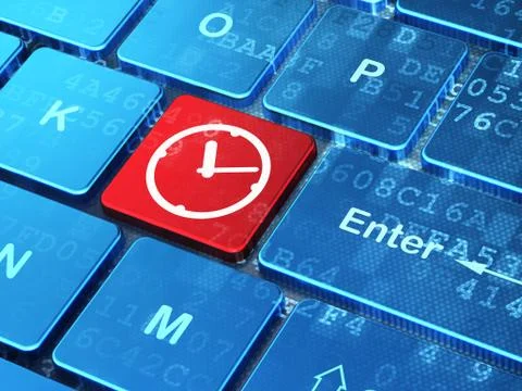 Time concept: Clock on computer keyboard background Illustrazione stock