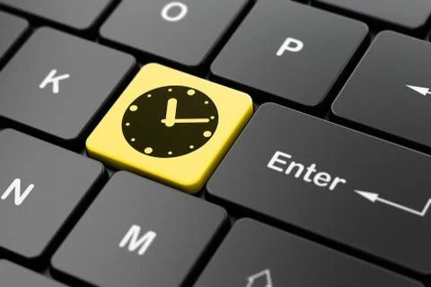 Time concept: Clock on computer keyboard background Illustrazione stock