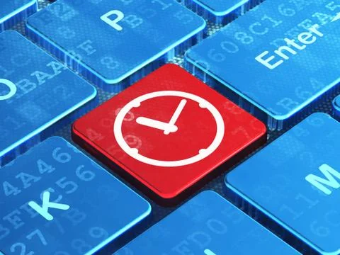 Time concept: Clock on computer keyboard background 库存插图
