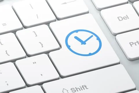 Time concept: Clock on computer keyboard background Stock Illustration