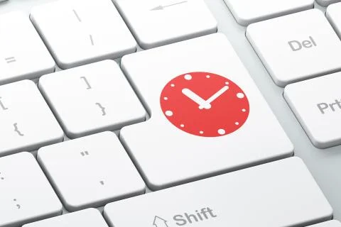 Time concept: Clock on computer keyboard Illustrazione stock