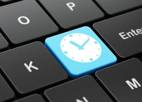 Time concept: Clock on computer keyboard background Stock Illustration